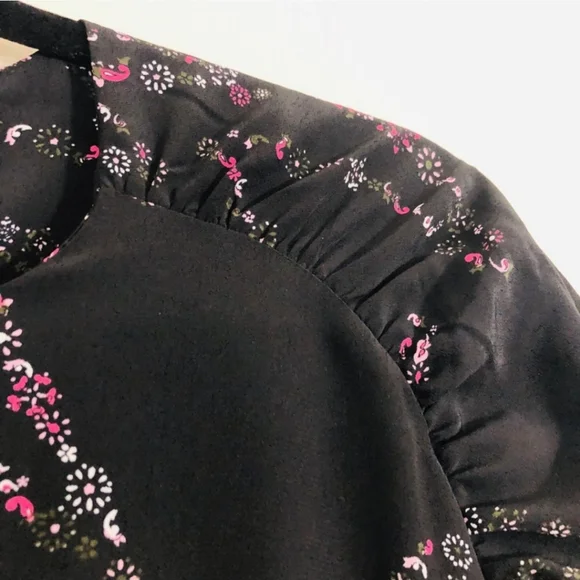 NWT Topshop Floral Star Print Blouse, Long Ruched Sleeve Tie Neck Women Size 6 - Picture 12 of 13